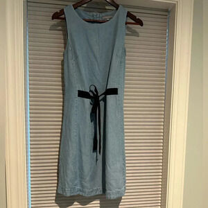 Oliver Bonas chambray sleeveless dress with black ties in front and back